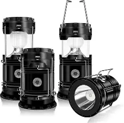 SOLAR CAMPING LANTERN 4 PACK LED, USB RECHARGABLE, FLASHLIGHT, DIBMS