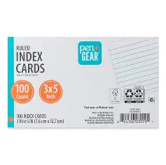 INDEX CARD 3x5 WHITE RULED 100COUNT PEN & GEAR