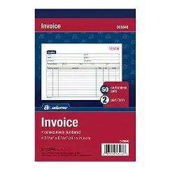 INVOICE RECEIPT BOOK 2 PARTCARBONLESS 5-9/16" 8-7/16" XKDOUS