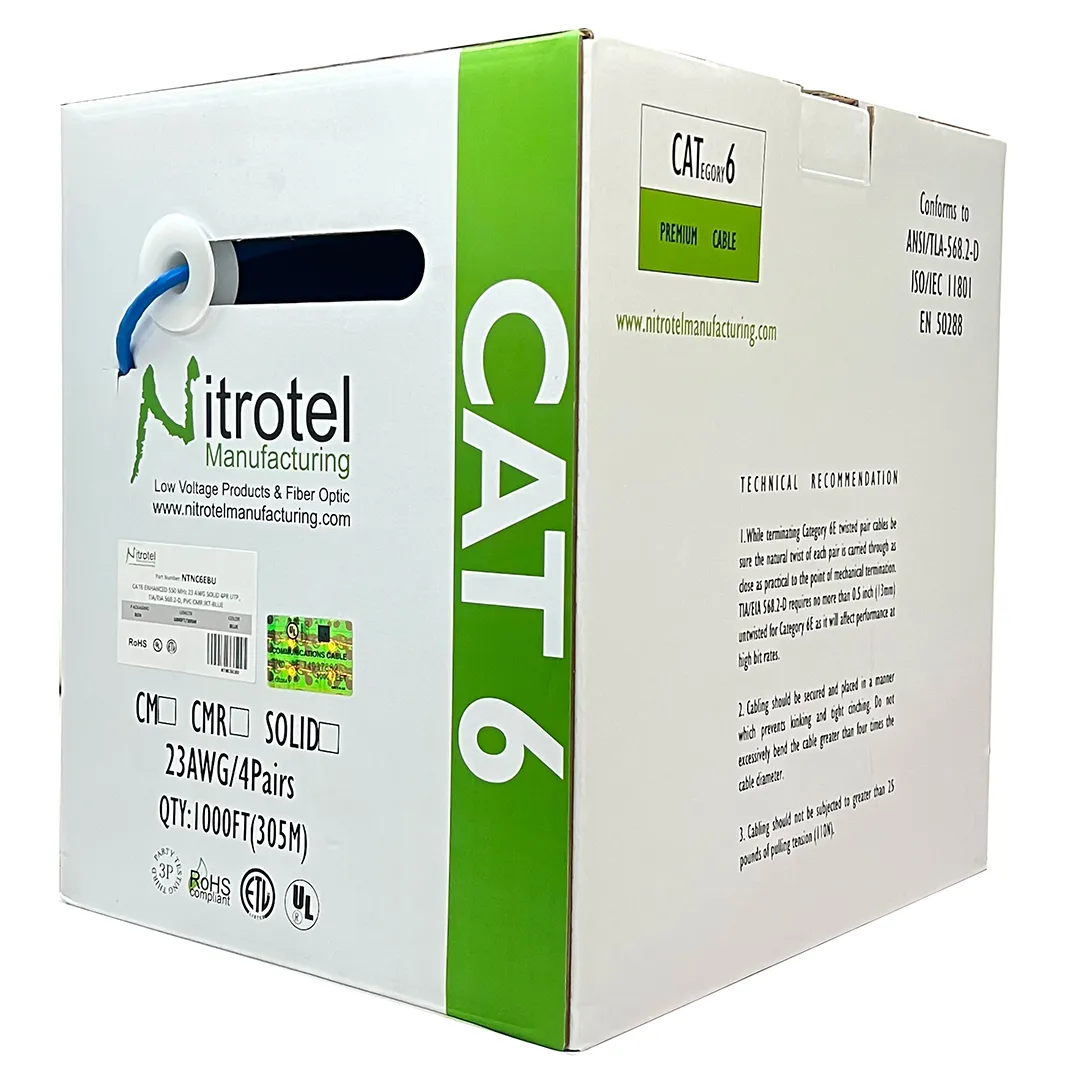 [63305] CAT 6 1000FT UTP NETWORK CABLE 550 MHz 23AWG SOLID 4PR UTP NITROTEL